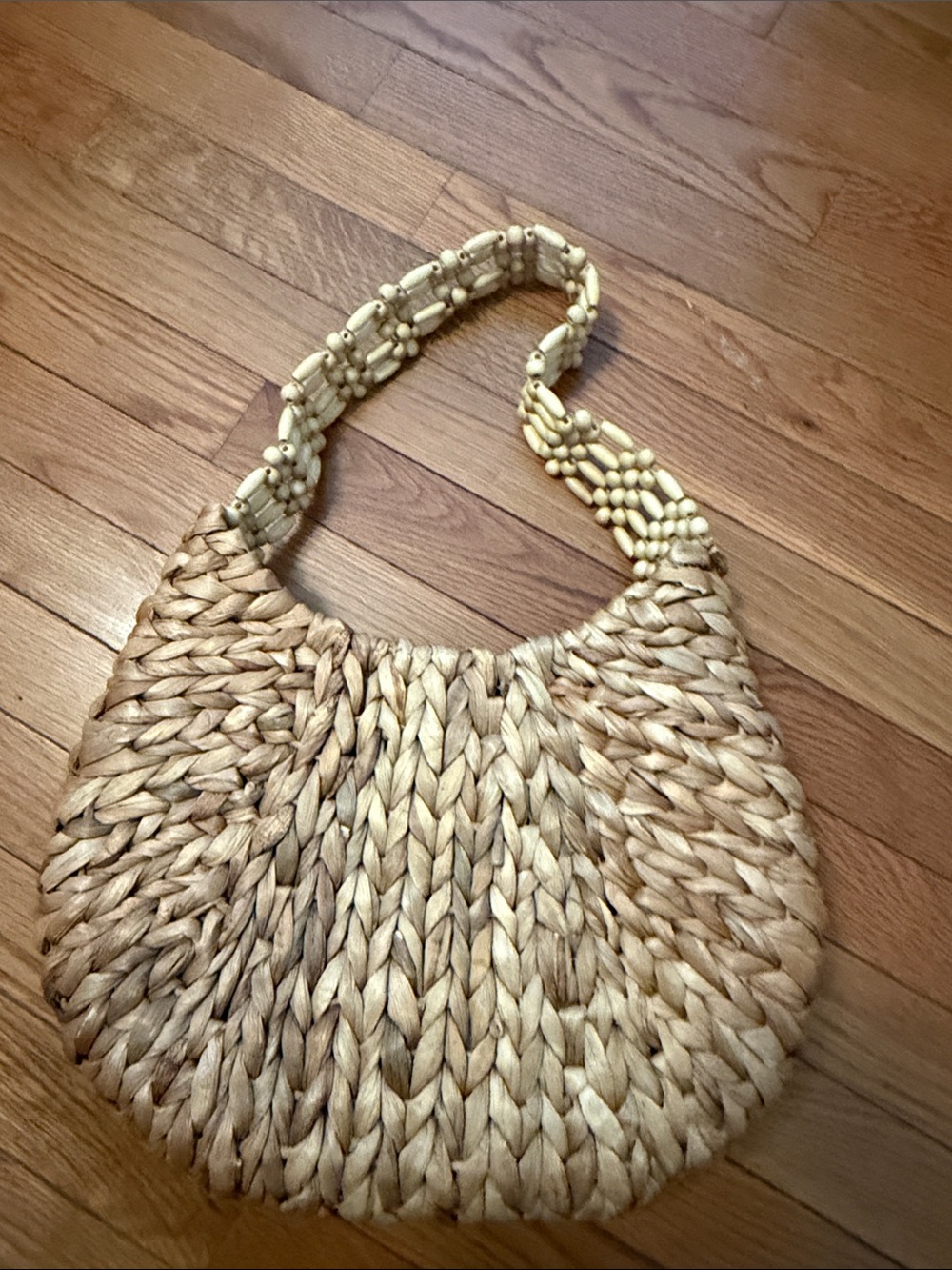 Beaded Handle Woven Straw Shoulder Bag - Natural - Picture 3 of 3